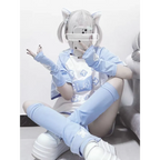 Blue & White Kawaii Harajuku Tops – Y2K Anime Print Top - T-Shirts - Short - Round - T-Shirts - 1