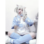 Blue & White Kawaii Harajuku Tops – Y2K Anime Print Top - T-Shirts - Short - Round - T-Shirts - 2