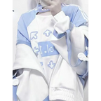 Blue & White Kawaii Harajuku Tops – Y2K Anime Print Top - T-Shirts - Short - Round - T-Shirts - 5