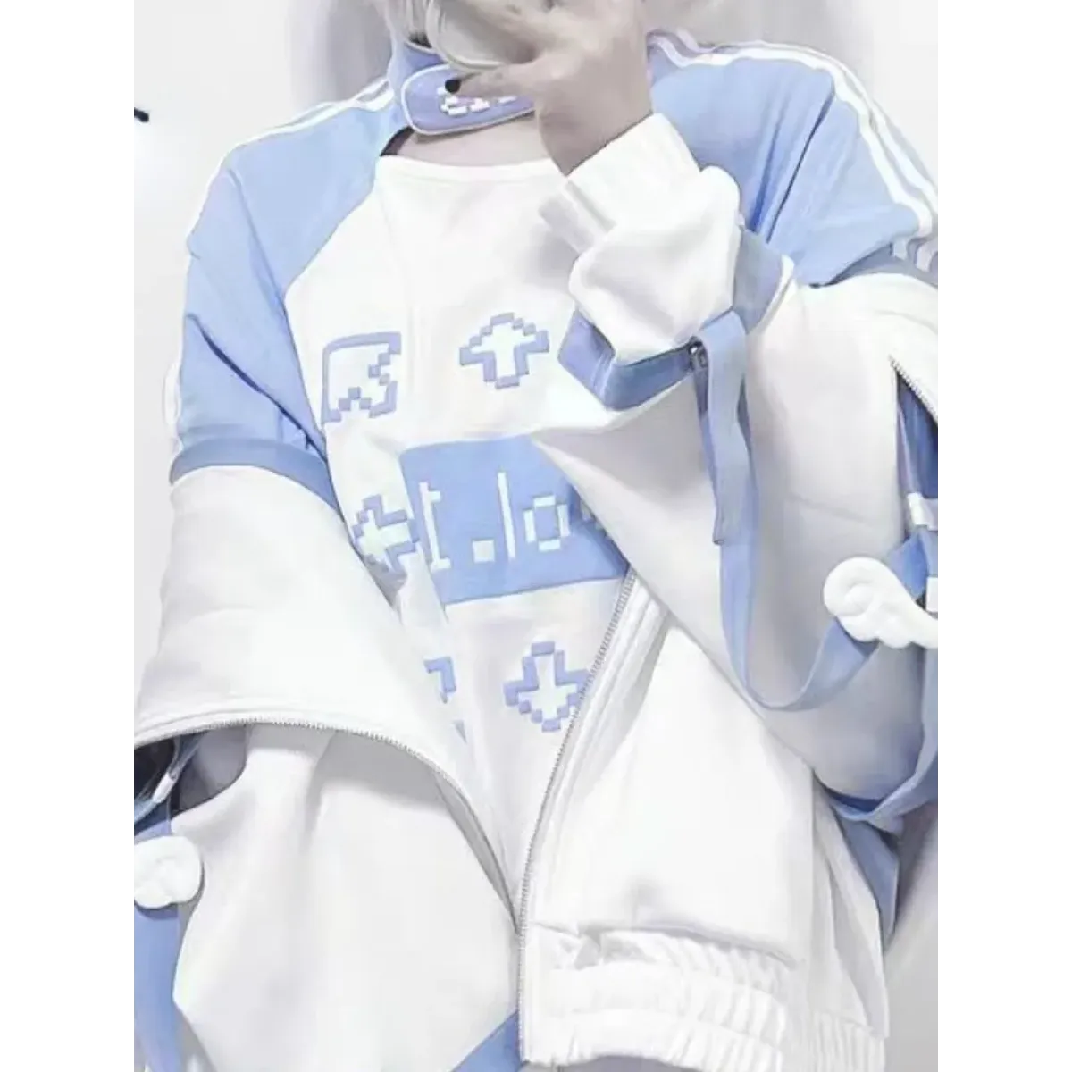 Blue & White Kawaii Harajuku Tops – Y2K Anime Print Top - T-Shirts - Short - Round - T-Shirts - 5