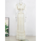 White Lace Turtleneck Dress: Sexy Slim Fit with Tassel Sleeves - All Dresses - 12