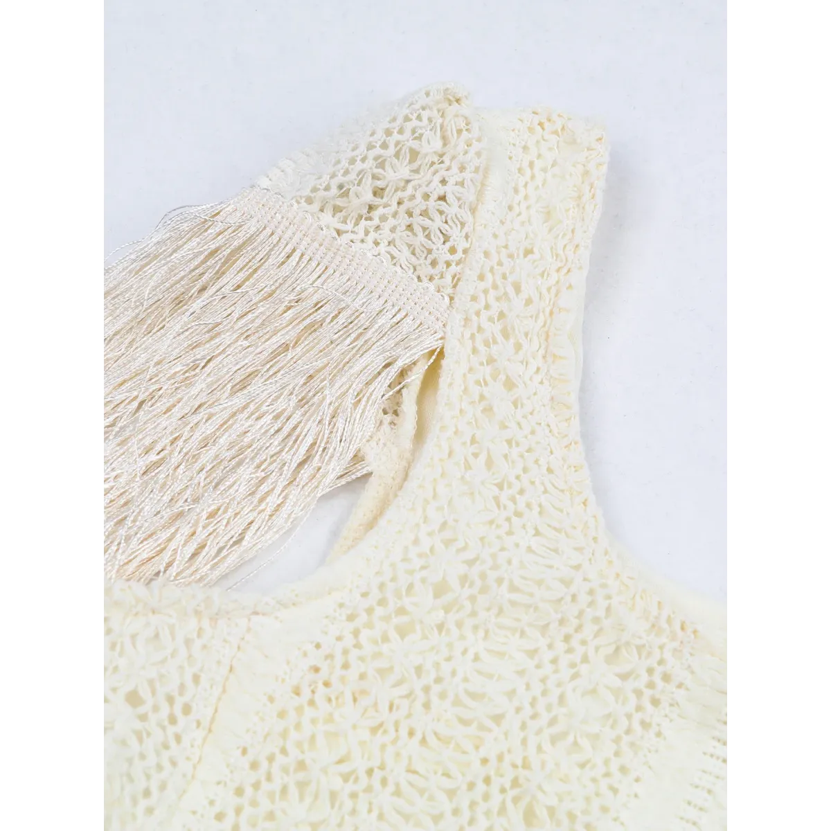 White Lace Turtleneck Dress: Sexy Slim Fit with Tassel Sleeves - All Dresses - 18