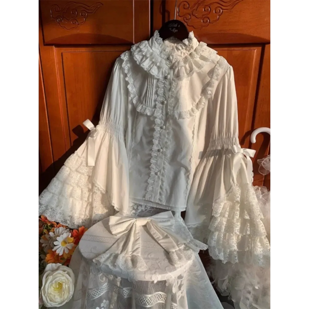White Lolita Ruffle Lace Blouse - Women’s Clothing & Accessories - Long - Blouses - 2