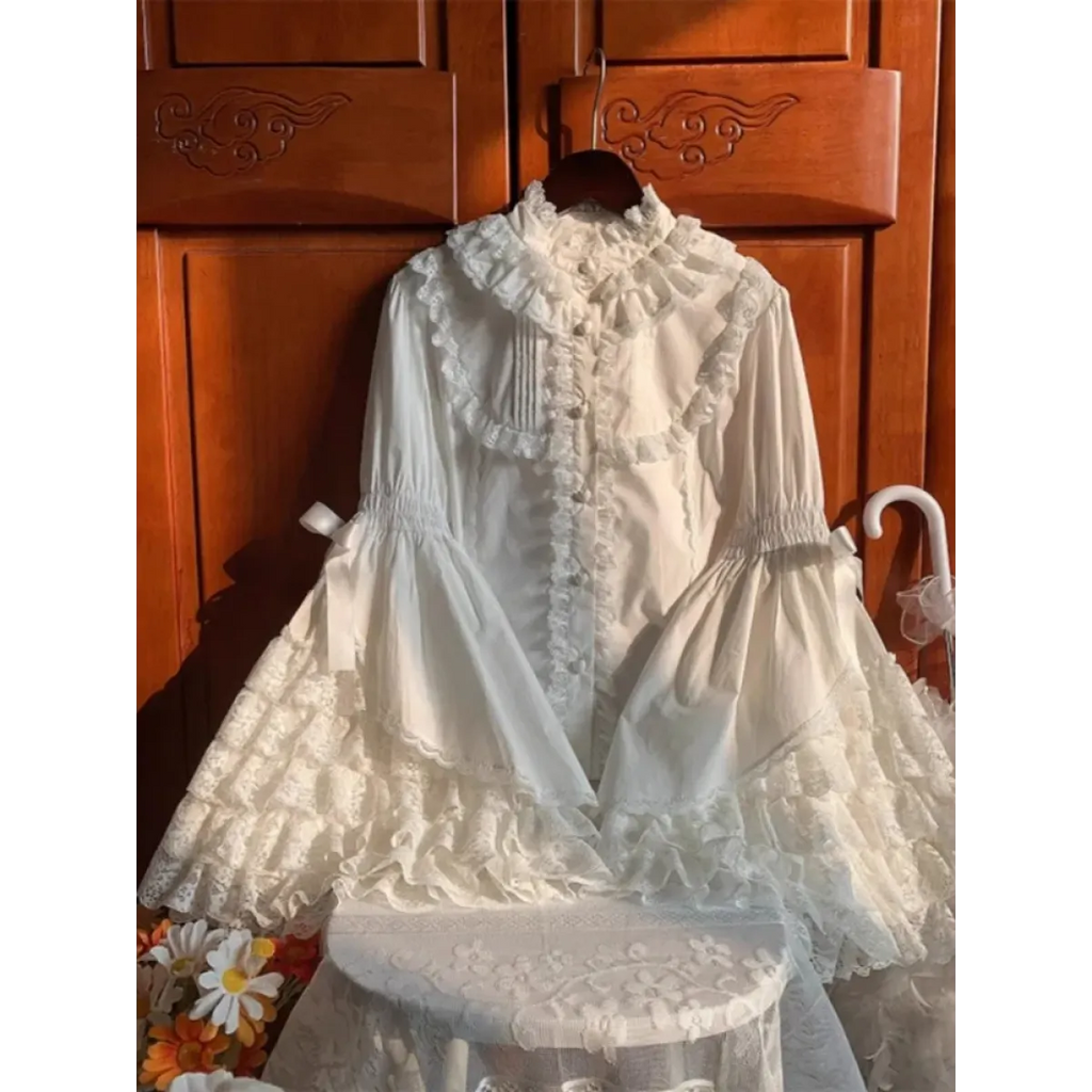 White Lolita Ruffle Lace Blouse - Women’s Clothing & Accessories - Long - Blouses - 4