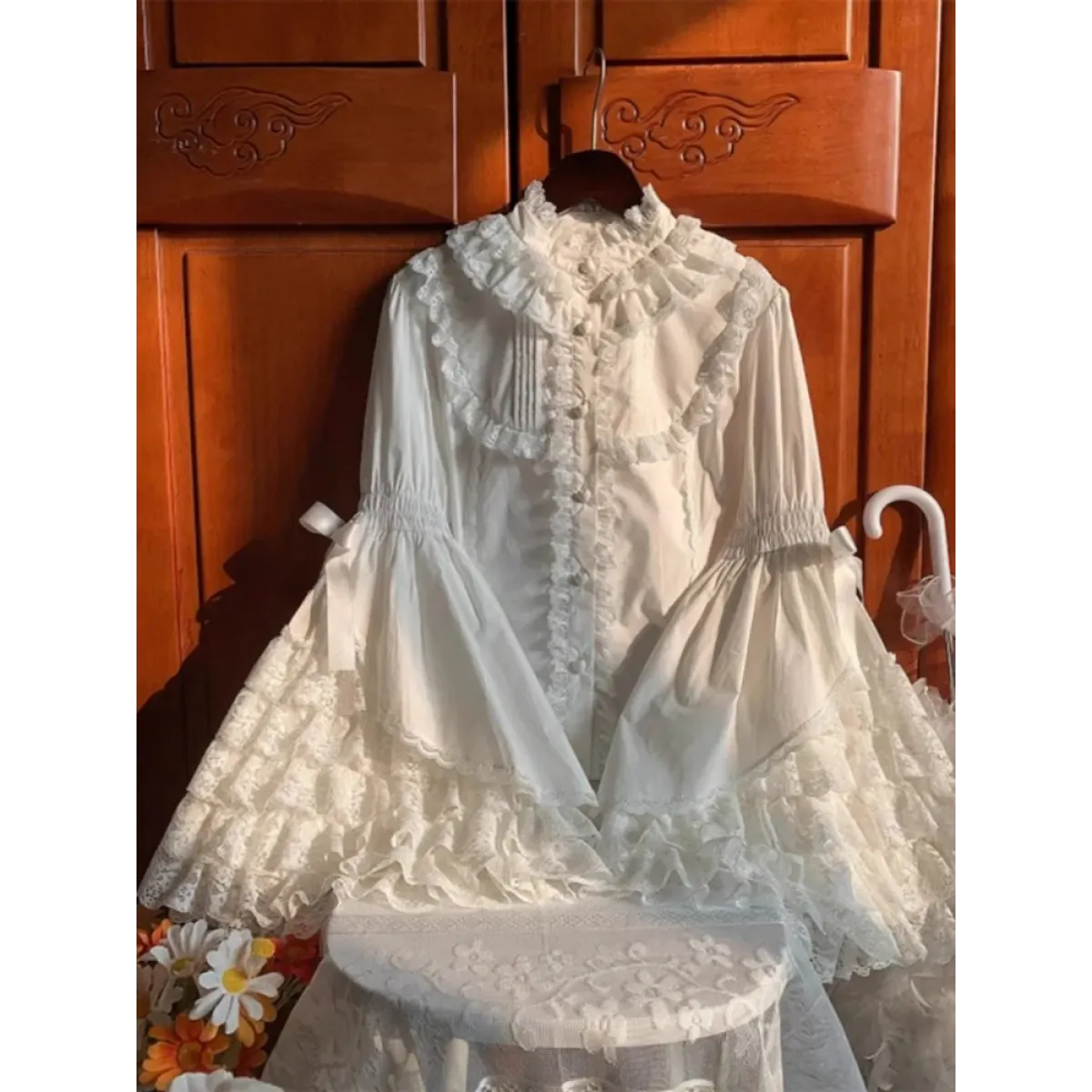 White Lolita Ruffle Lace Blouse - Women’s Clothing & Accessories - Long - Blouses - 4