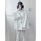 White Oversized Harajuku Hoodie – Embroidered Y2K Aesthetic Zip-Up - Women’s Clothing & Accessories - Round - Women’s