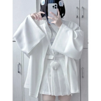 White Oversized Harajuku Hoodie – Embroidered Y2K Aesthetic Zip-Up - Women’s Clothing & Accessories - Round - Women’s