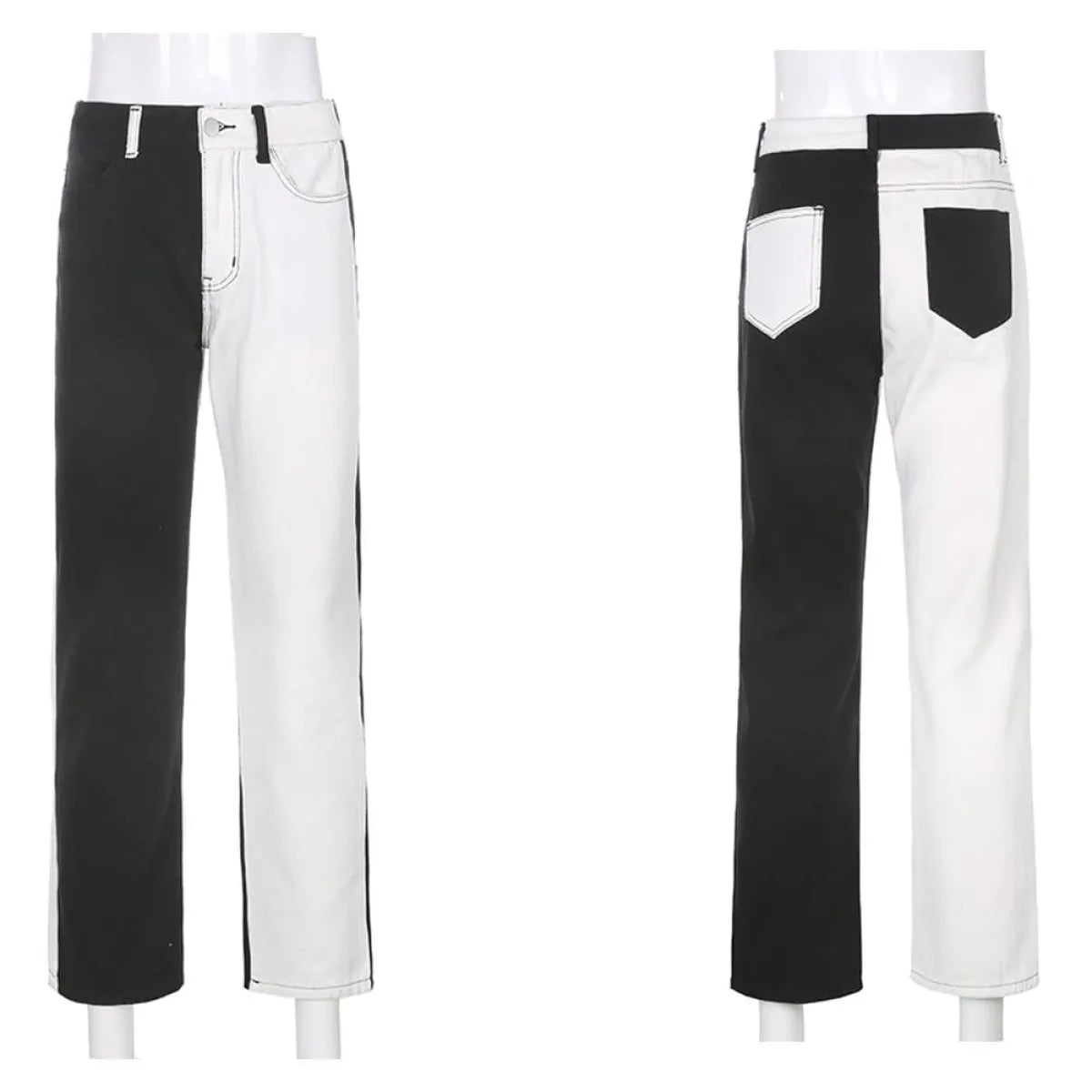 Black and White Patchwork Jeans - Bottoms - 6