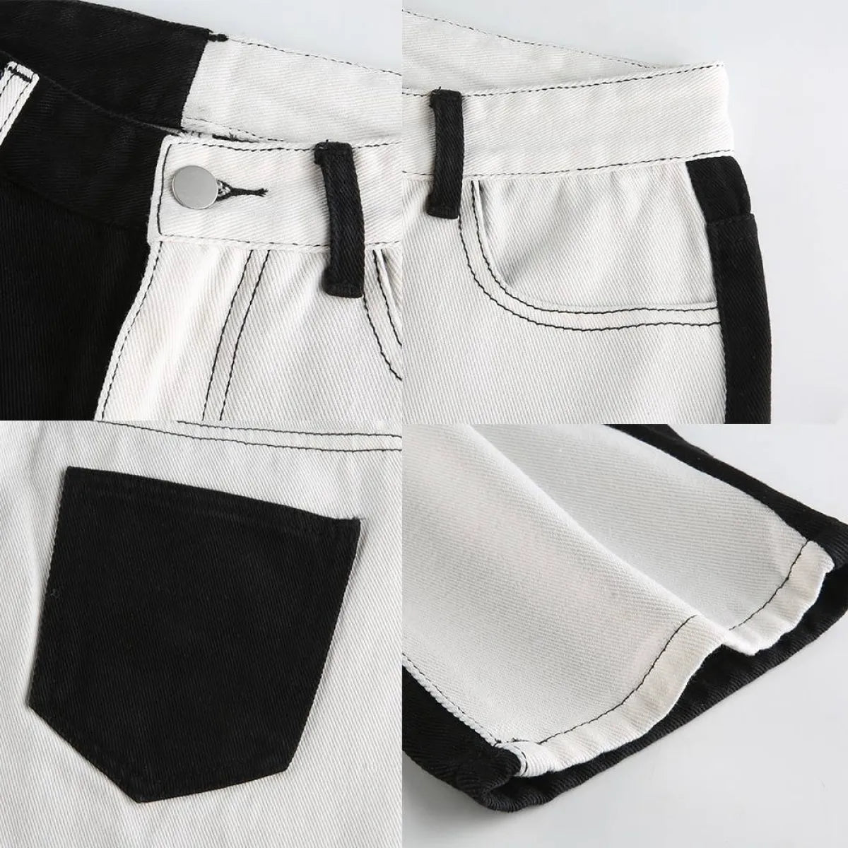 Black and White Patchwork Jeans - Bottoms - 7