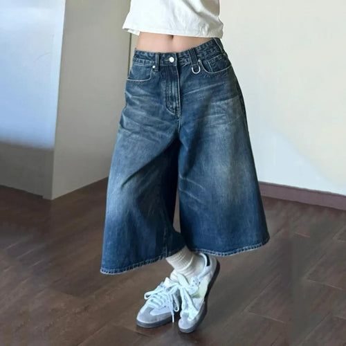 Vintage Wide Leg Denim Jorts – Low Rise Baggy Harajuku Style - Shorts - Shorts - 1