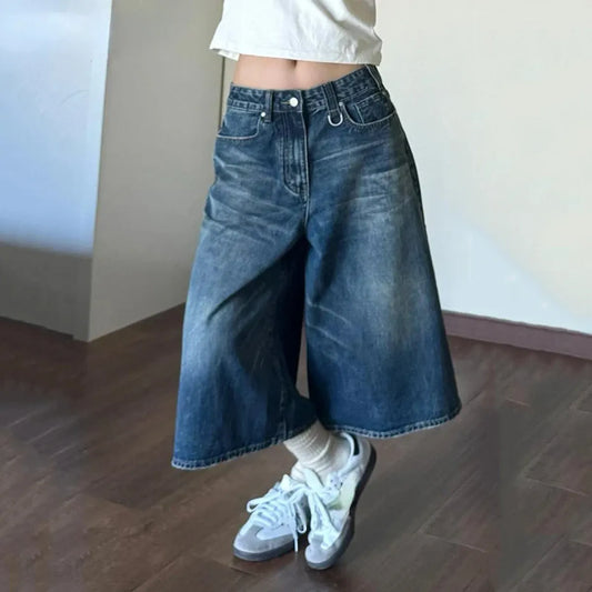 Vintage Wide Leg Denim Jorts – Low Rise Baggy Harajuku Style - Shorts - Shorts - 1