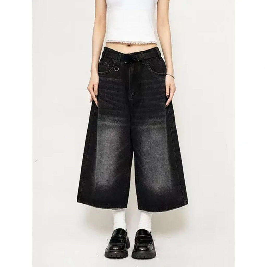 Vintage Wide Leg Denim Jorts – Low Rise Baggy Harajuku Style - Shorts - Shorts - 5