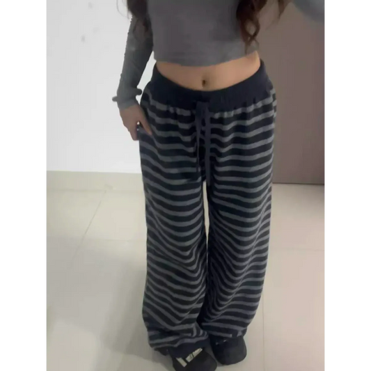 Grunge Stripe Knit Wide Leg Pants - Bottoms - Trousers - 1