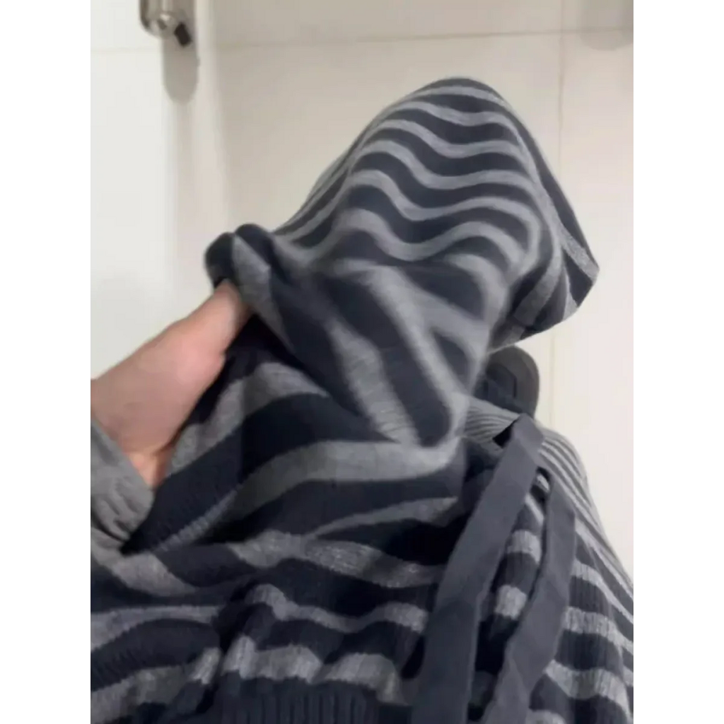 Grunge Stripe Knit Wide Leg Pants - Bottoms - Trousers - 3