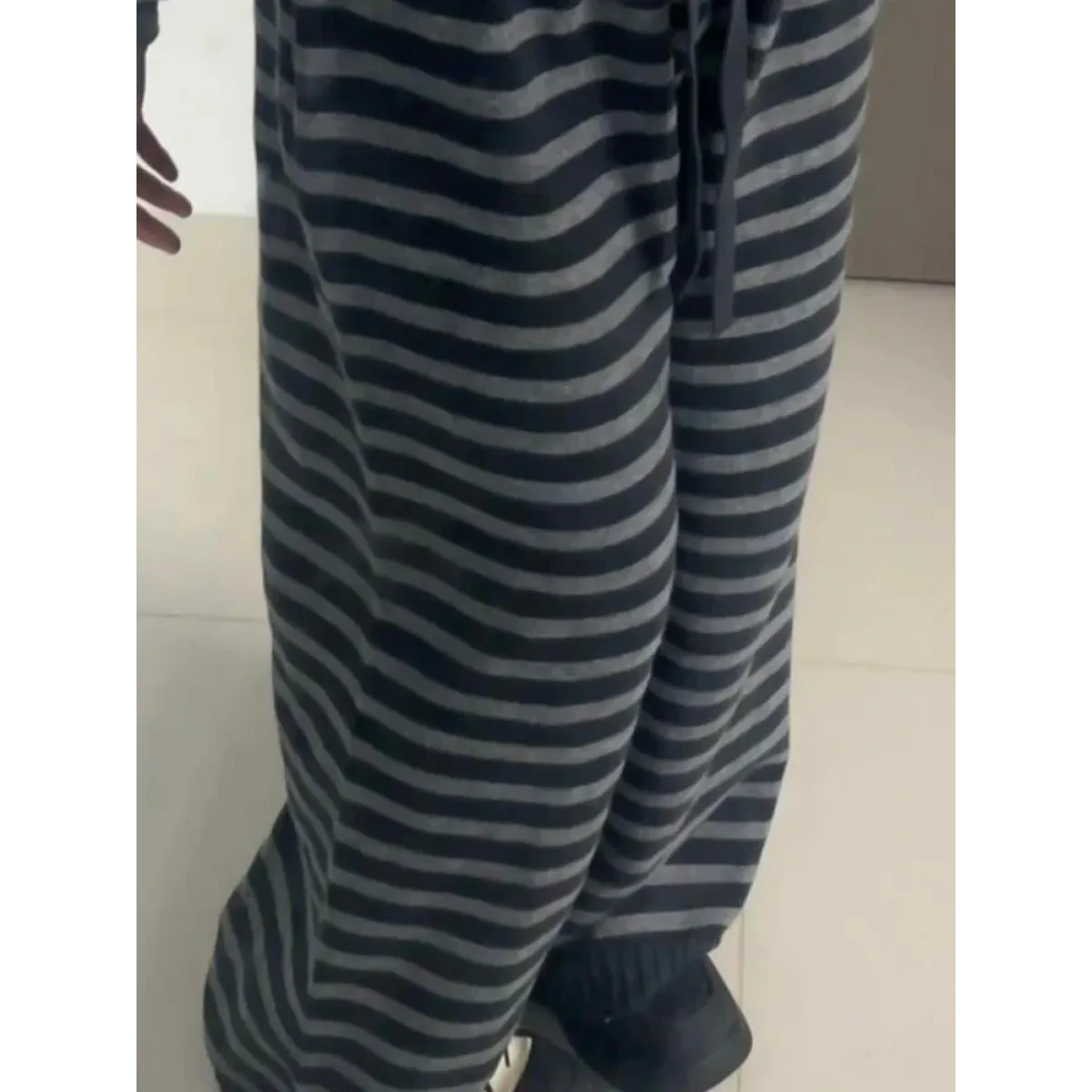 Grunge Stripe Knit Wide Leg Pants - Bottoms - Trousers - 4