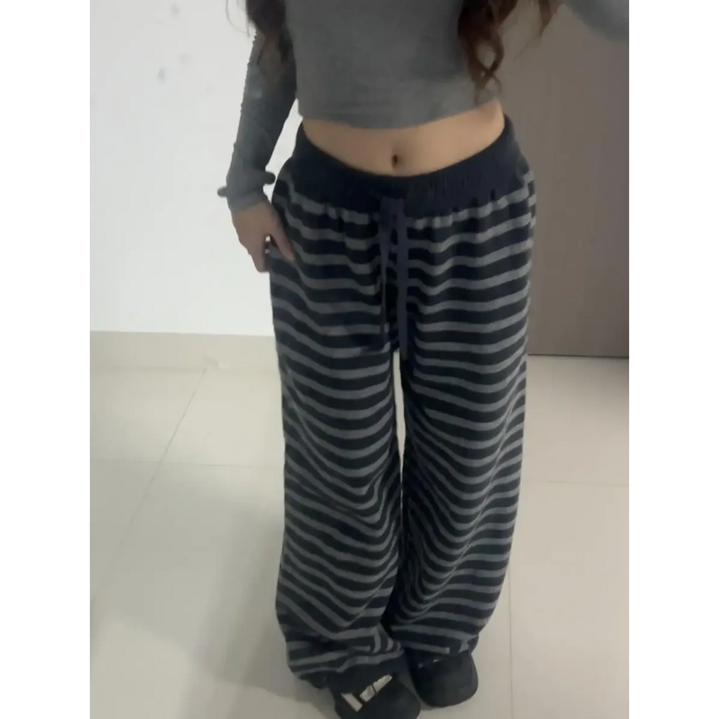 Grunge Stripe Knit Wide Leg Pants - Bottoms - Trousers - 7