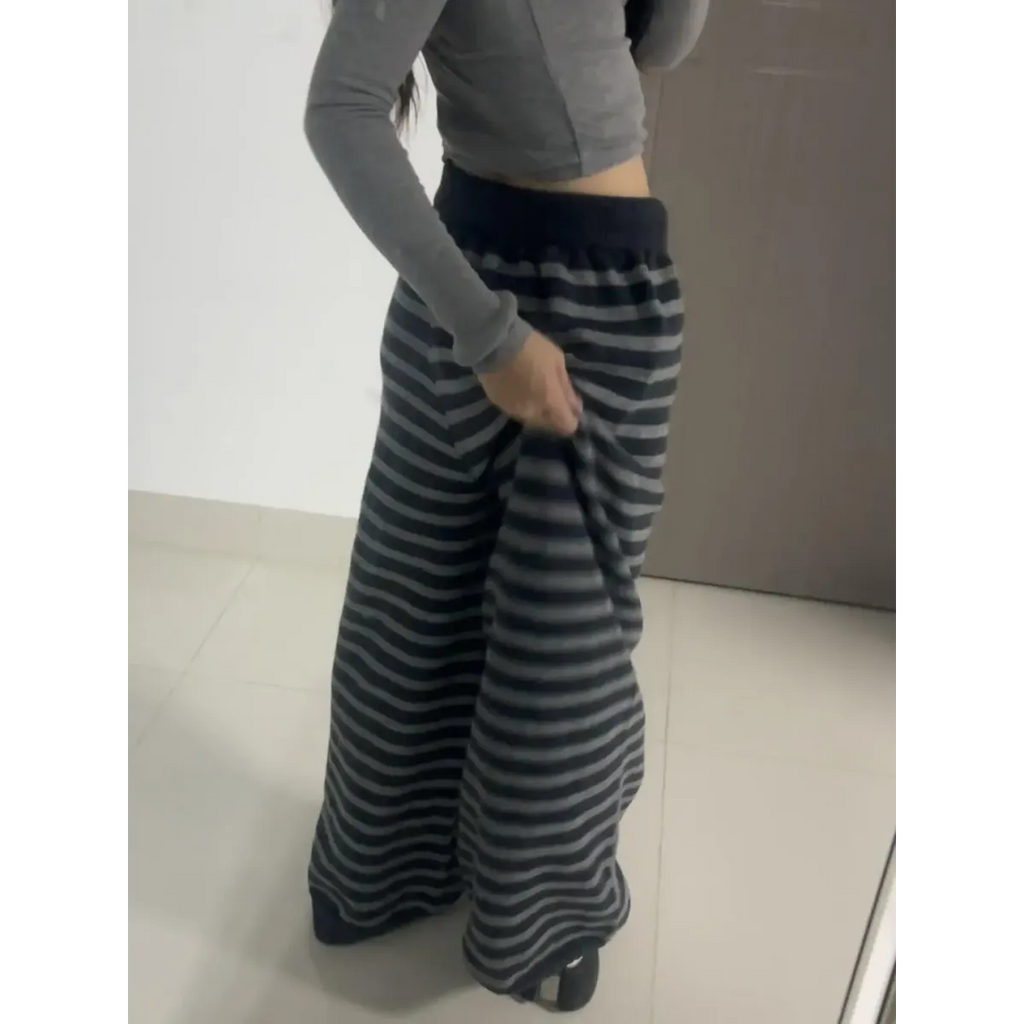 Grunge Stripe Knit Wide Leg Pants - Bottoms - Trousers - 8