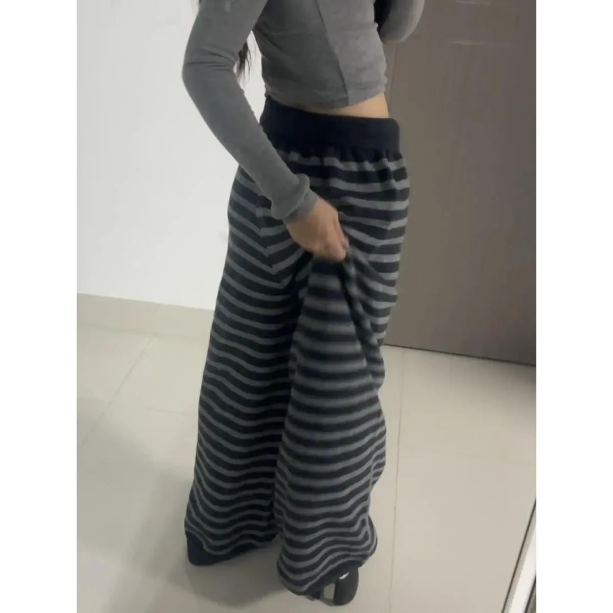 Grunge Stripe Knit Wide Leg Pants - Bottoms - Trousers - 8