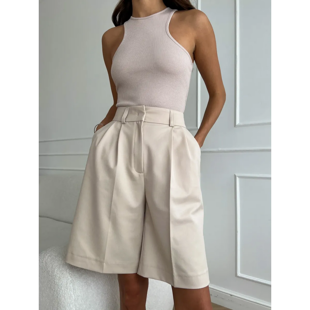 High Waist Pleated Wide Leg Shorts - Women’s Clothing & Accessories - Shorts - 1