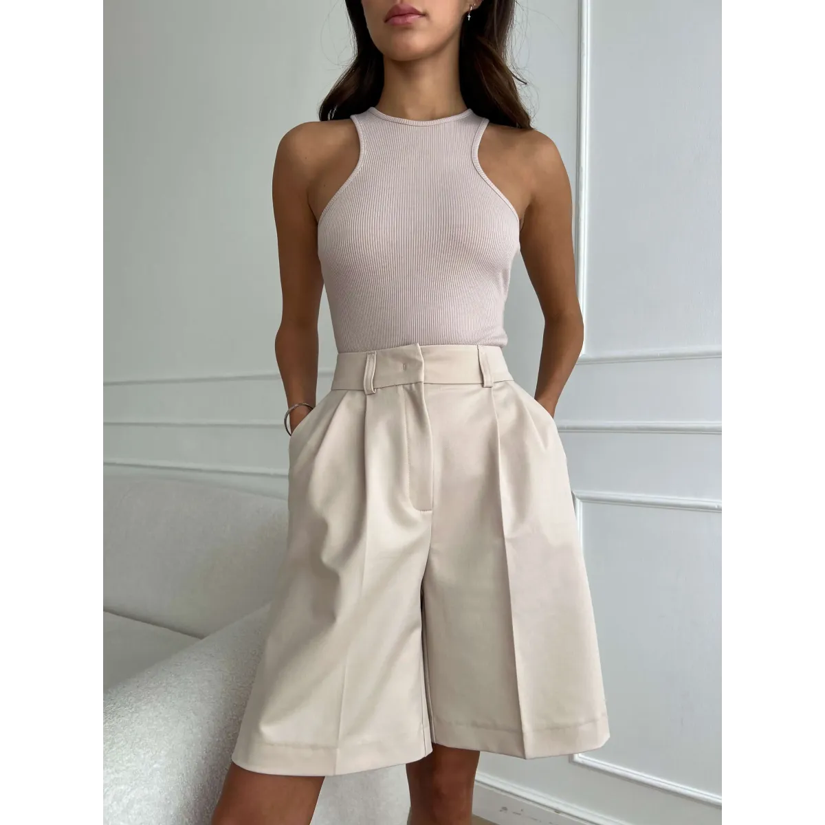 High Waist Pleated Wide Leg Shorts - Women’s Clothing & Accessories - Shorts - 6