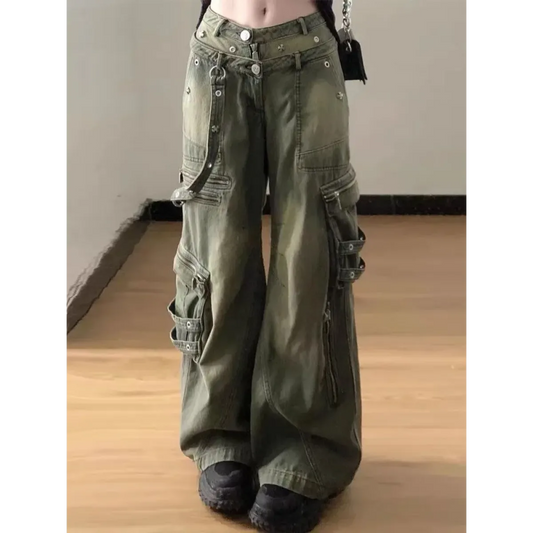 Multi-Zip Wide Leg Cargo Jeans - Bottoms - Jeans - 1