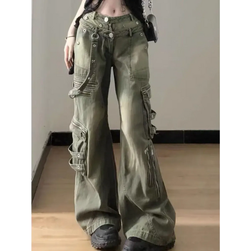 Multi-Zip Wide Leg Cargo Jeans - Bottoms - Jeans - 2