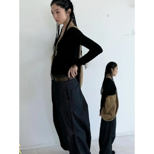 Y2K Low Waist Striped Wide Leg Jeans - Bottoms - Jeans - 1