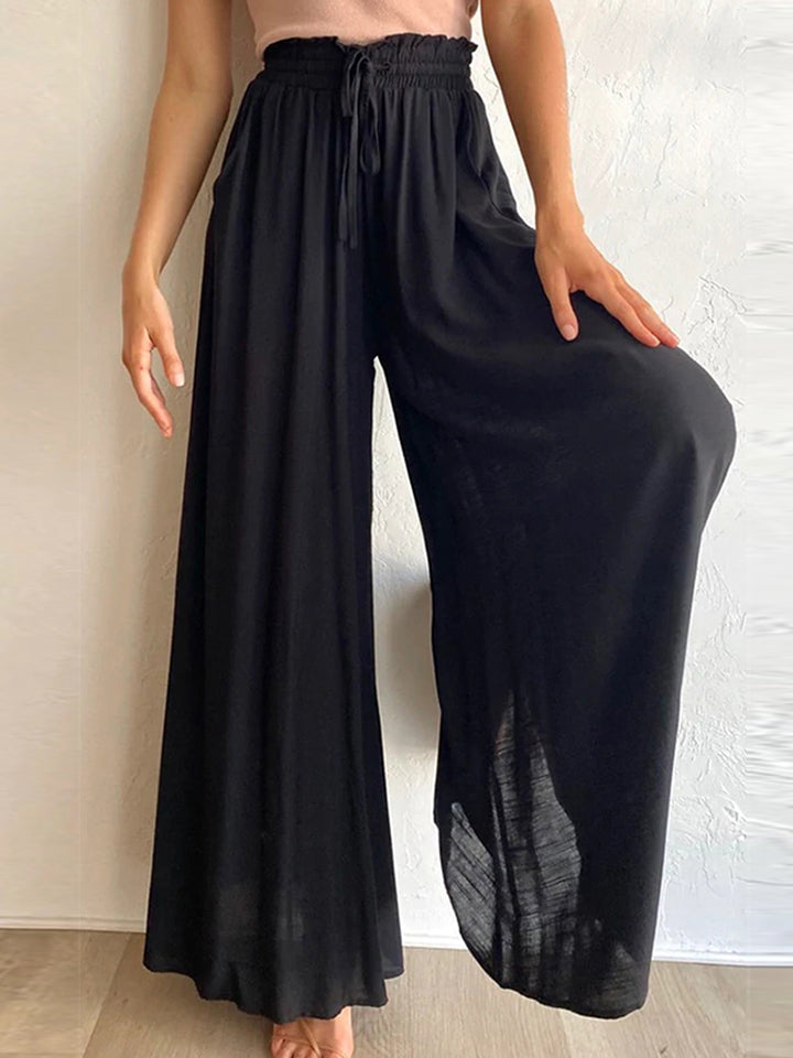 Drawstring Waist Wide Leg Pants - Black / S - Bottoms - Pants - 4 - 2024