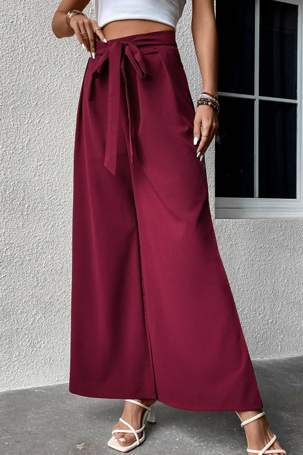 Tie Front Wide Leg Pants - Bottoms - Pants - 3 - 2024