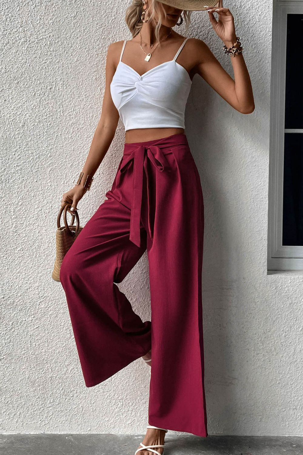 Tie Front Wide Leg Pants - Bottoms - Pants - 4 - 2024