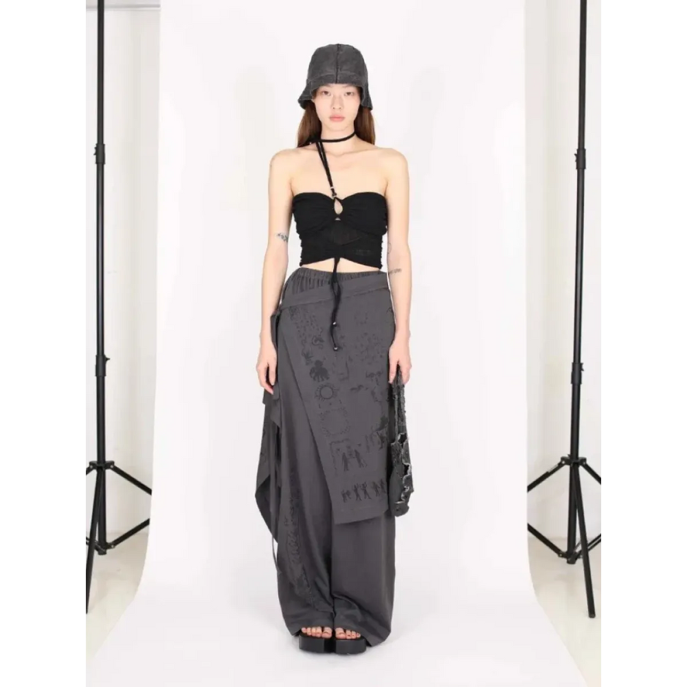 Fake Two-Piece Patchwork Wide Leg Pants - Bottoms - Pants - 1