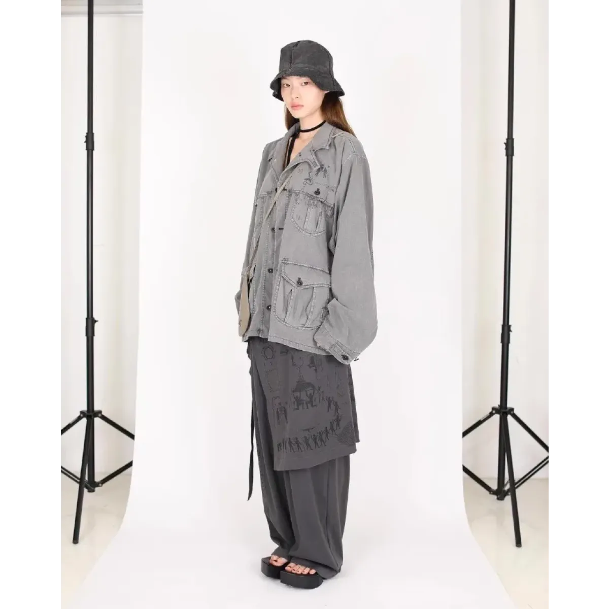 Fake Two-Piece Patchwork Wide Leg Pants - Bottoms - Pants - 3