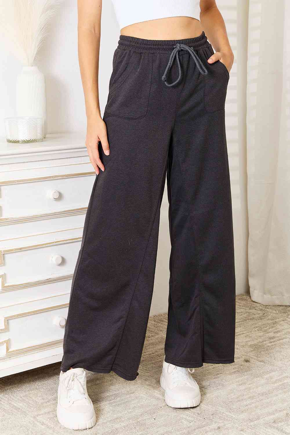 Wide Leg Pocketed Pants - Charcoal / S - Bottoms - Pants - 1 - 2024