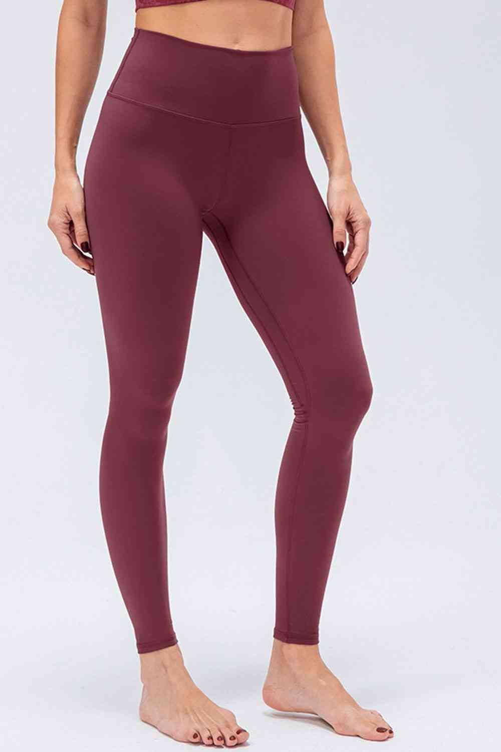 Wide Waistband Slim Fit Active Leggings - Wine / S - Leggings - Activewear - 10 - 2024