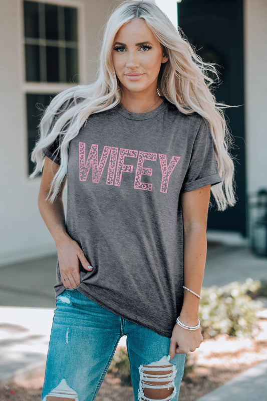 WIFEY Leopard Graphic Short Sleeve Tee - Gray / S - T-Shirts - Shirts & Tops - 1 - 2024