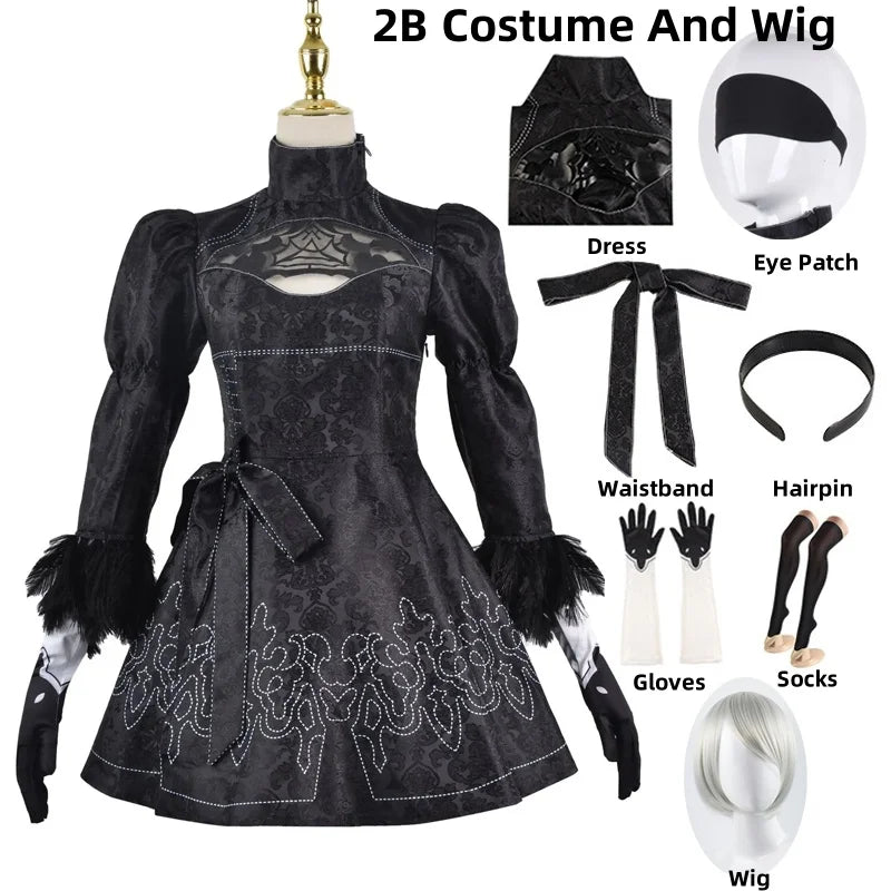 NieR: Automata 9S & 2B Cosplay Costume with Wig and Accessories - 2B Costume and wig / S - Anime - Costumes - 2024 - 17