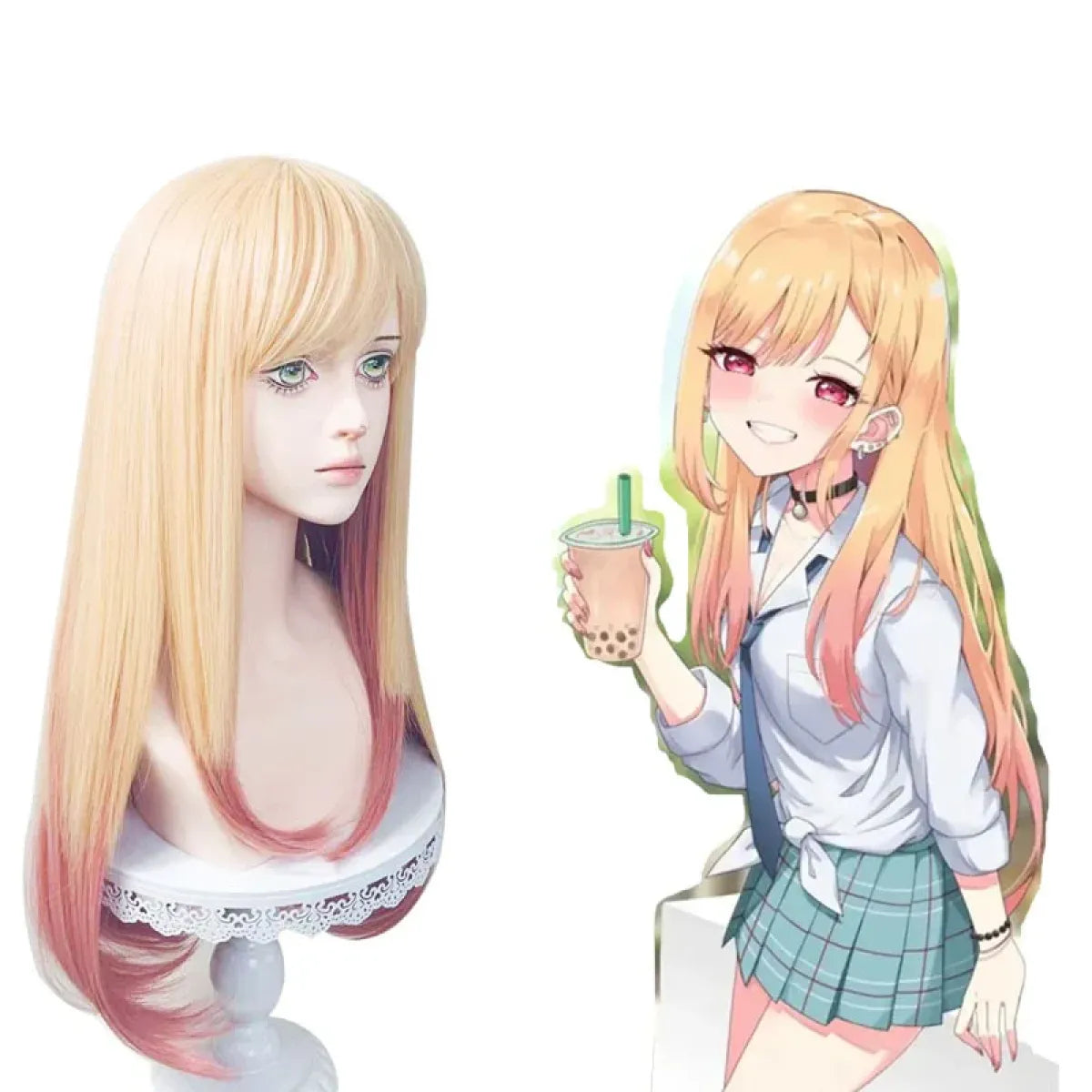 Marin-Inspired Blonde Pink Gradient Cosplay Wig - Anime - Hair Accessories - 4