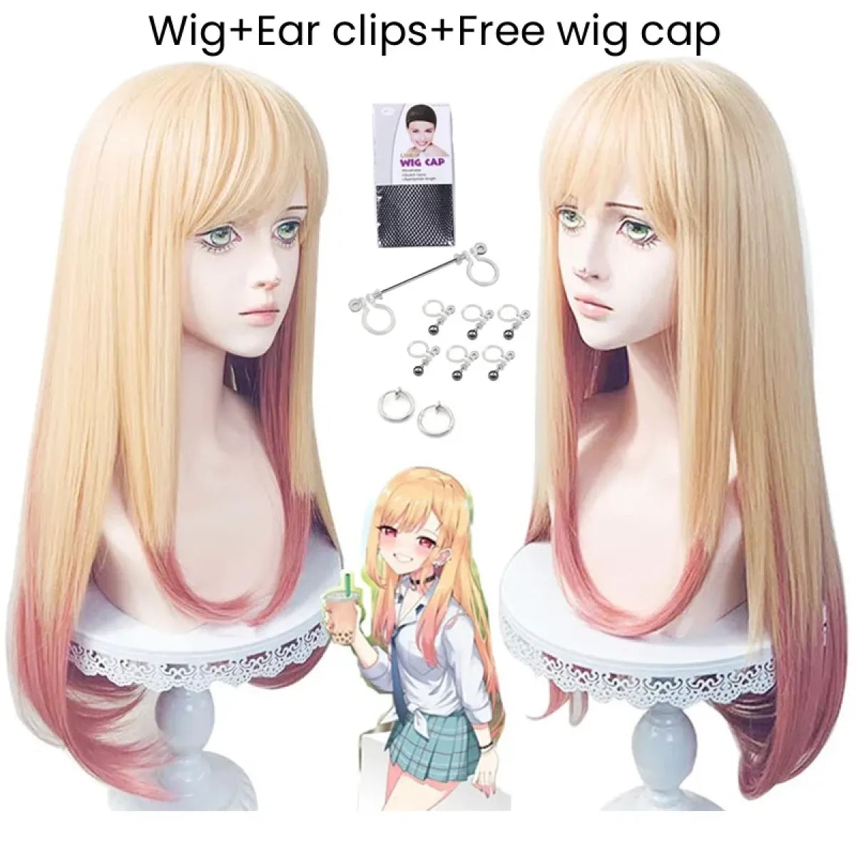 Marin-Inspired Blonde Pink Gradient Cosplay Wig - Anime - Hair Accessories - 7