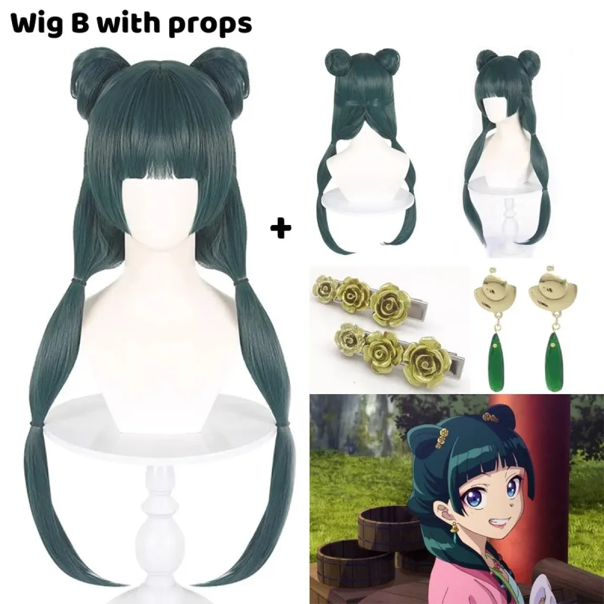 Maomao Green Twin Tail Cosplay Wig Set - Anime - Hair Accessories - 7