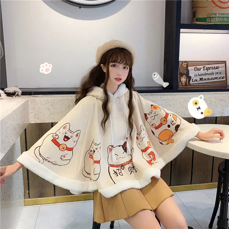 Kawaii Japanese Style Cats Winter Cloak - Women’s Clothing & Accessories - Clothing - 3 - 2024