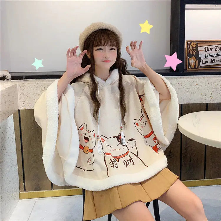 Kawaii Japanese Style Cats Winter Cloak - White / Asian size M - Women’s Clothing & Accessories - Clothing - 5 - 2024