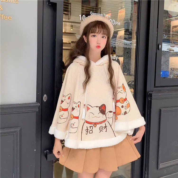 Kawaii Japanese Style Cats Winter Cloak - Women’s Clothing & Accessories - Clothing - 6 - 2024