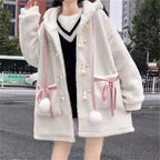 Winter Teddy Coat Women’s Oversized Hooded Jacket with Bows and Pockets - Women’s Clothing & Accessories - Hooded