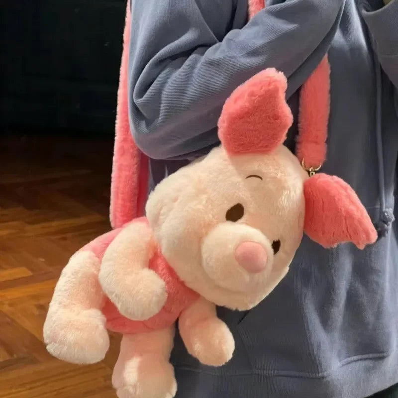 26cm Disney Piglet Plush Doll Bag - Kawaii Cartoon Fashion Backpack - Pink - Women Bags & Wallets - Stuffed Animals - 1