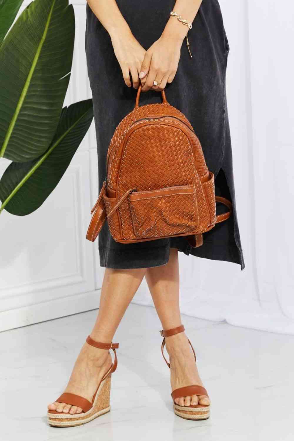 Certainly Chic Faux Leather Woven Backpack - Brown / One Size - Women Bags & Wallets - Backpacks - 5 - 2024
