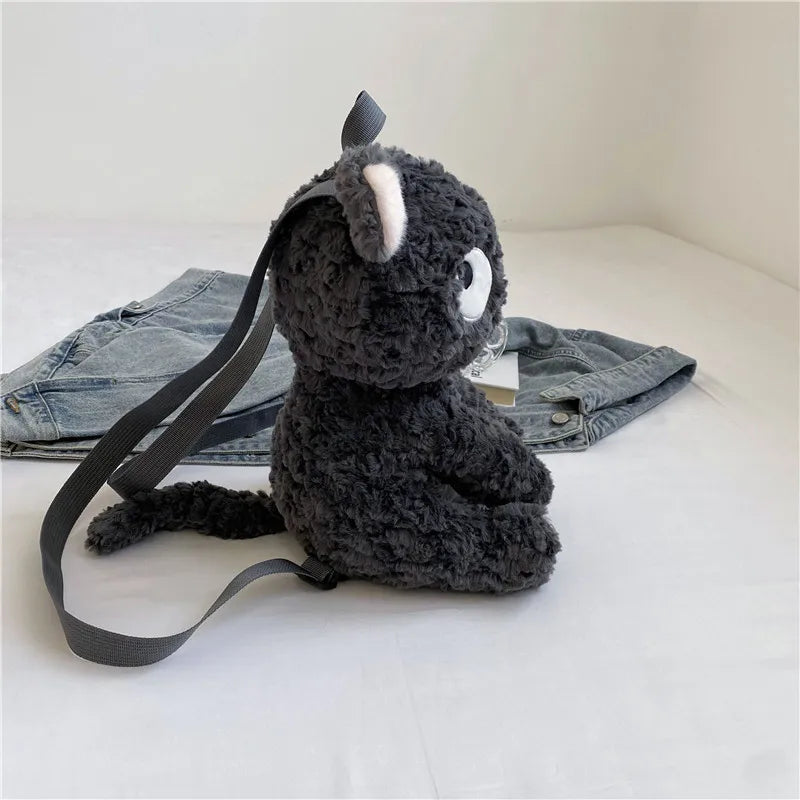 Kawaii Cat Plush Mini Backpack – Cute Aesthetic Gift - Gray / Overseas - Women Bags & Wallets - Backpacks - 4 - 2024