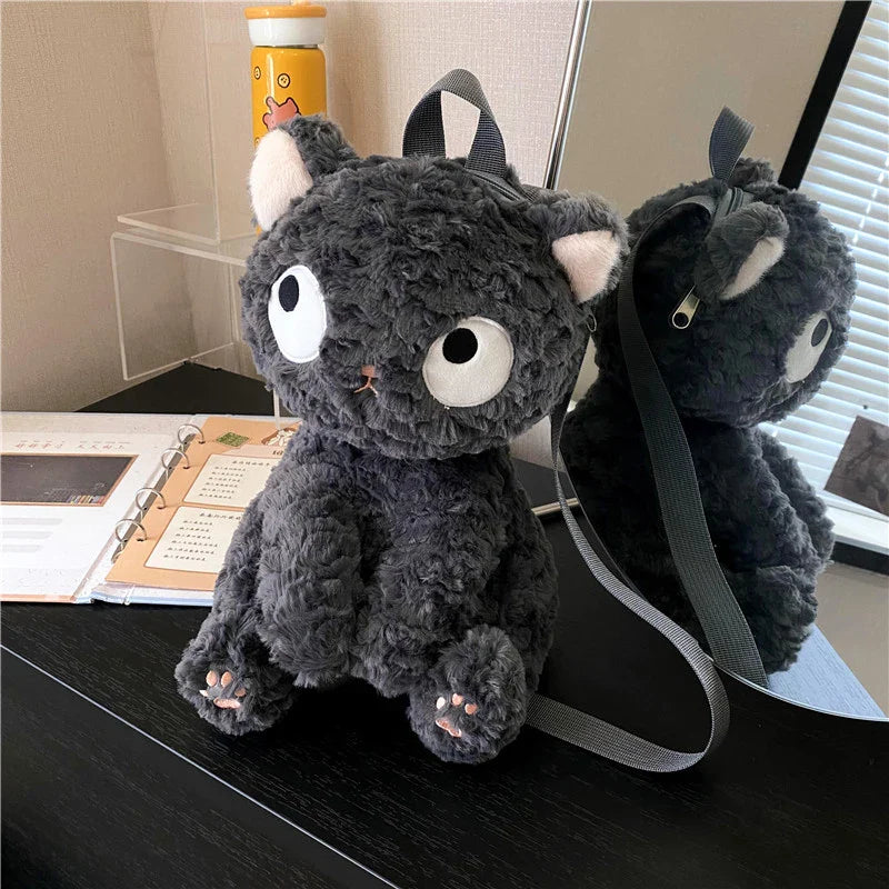 Kawaii Cat Plush Mini Backpack – Cute Aesthetic Gift - Gray / Overseas - Women Bags & Wallets - Backpacks - 5 - 2024