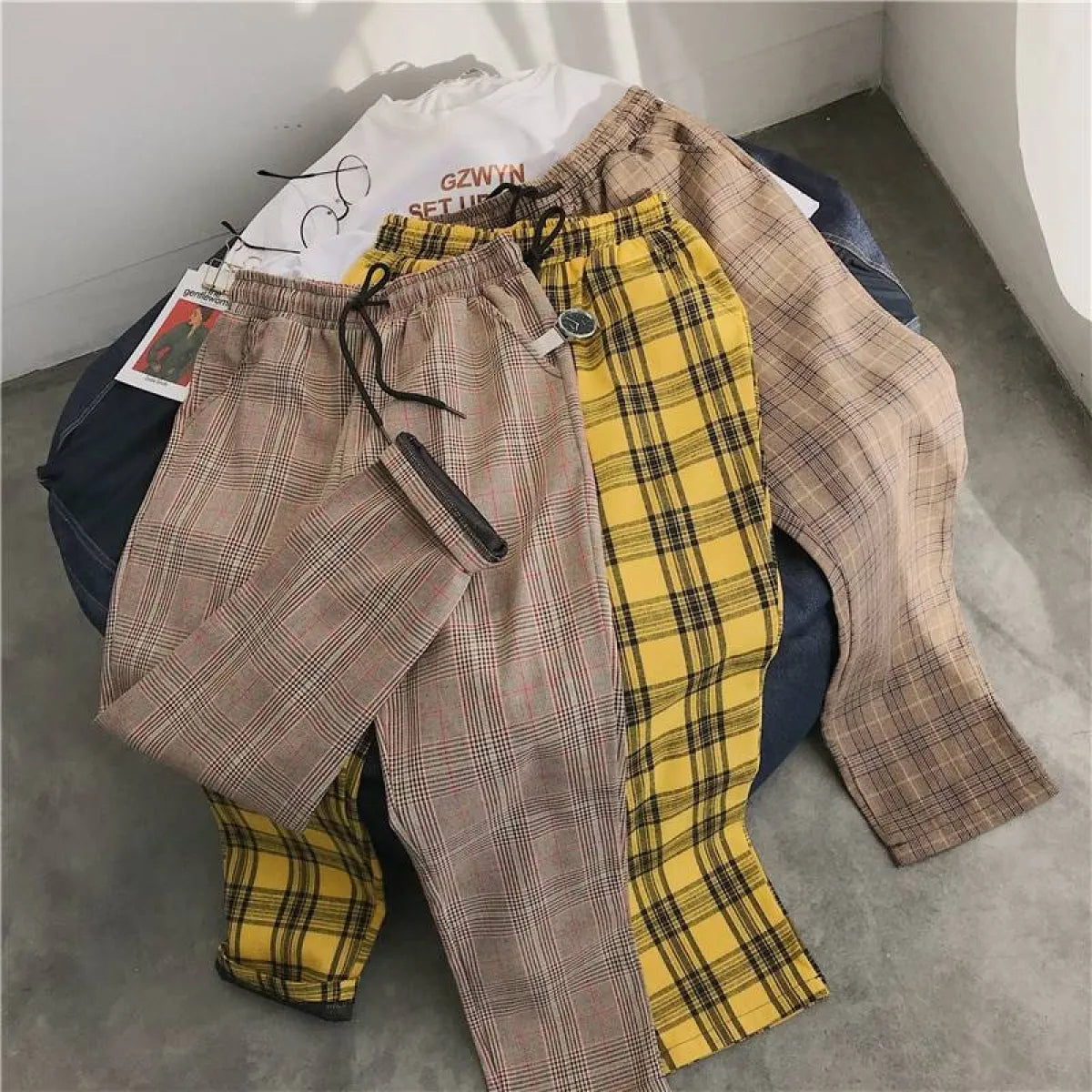 Women Streetwear Plaid Pants - Bottoms - 3