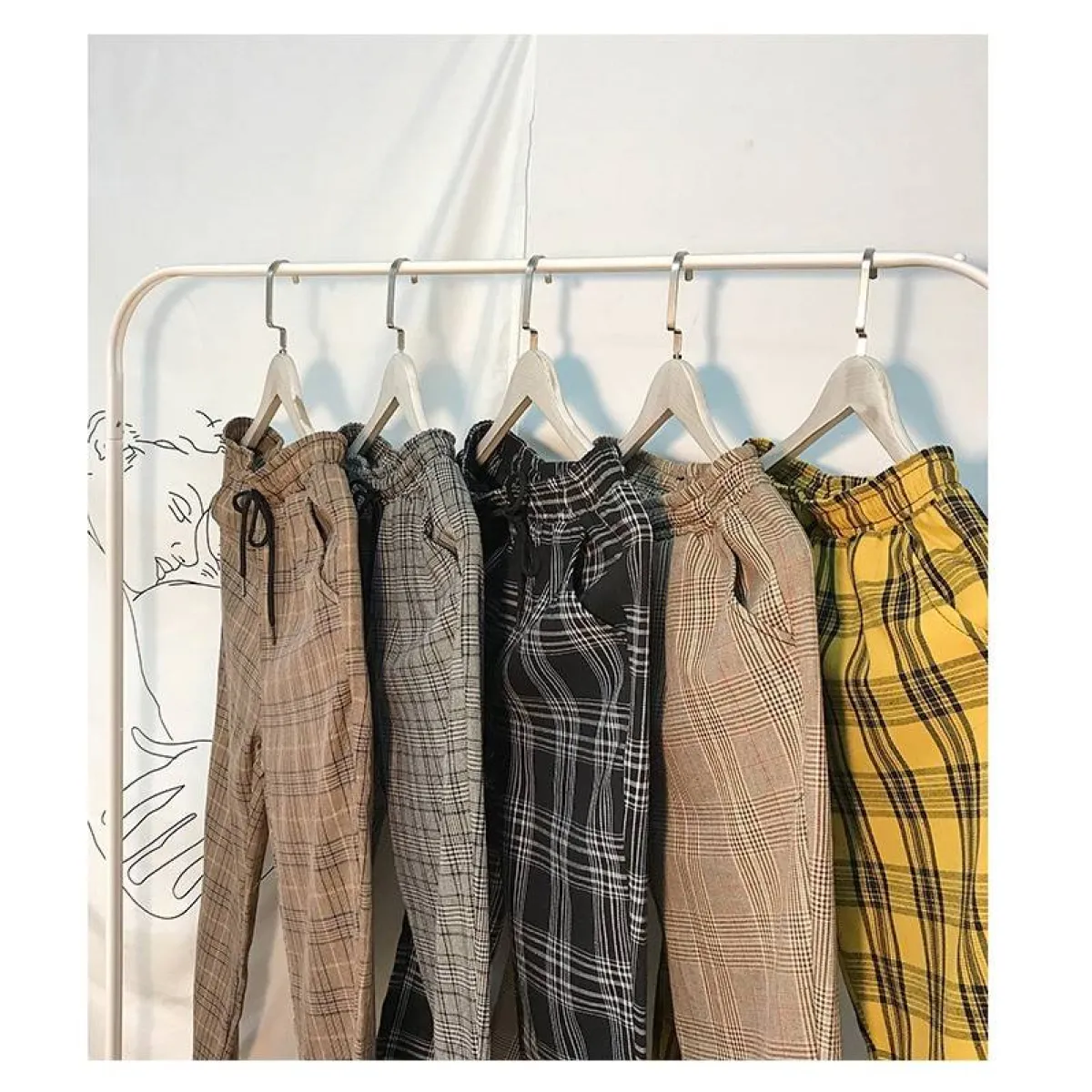 Women Streetwear Plaid Pants - Bottoms - 5