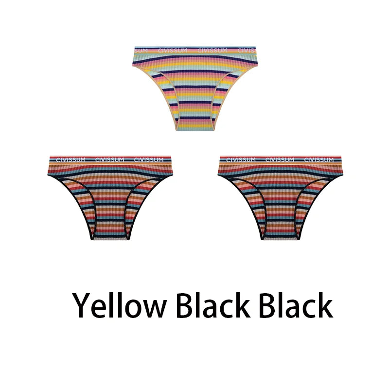 3-Pack Cotton Rainbow Striped Panties - Sexy Low Waist Lingerie for Women - Women’s Clothing & Accessories - Lingerie